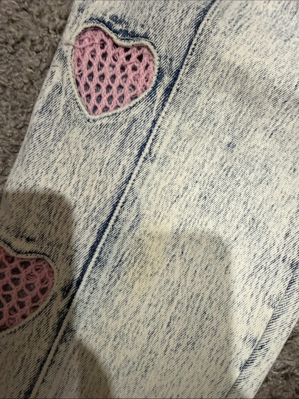 Vintage Zanadi Light Wash Women’s Jeans with Pink Heart crochet 13/14 denim